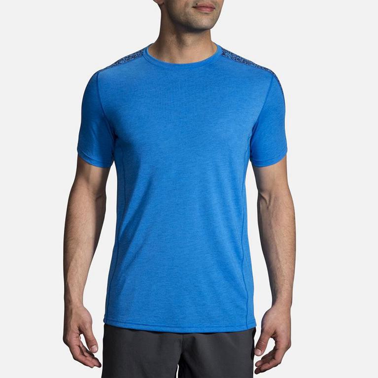 Brooks Distance Short Sleeve Running Shirt - Men's - Blue (92360-XHKD)